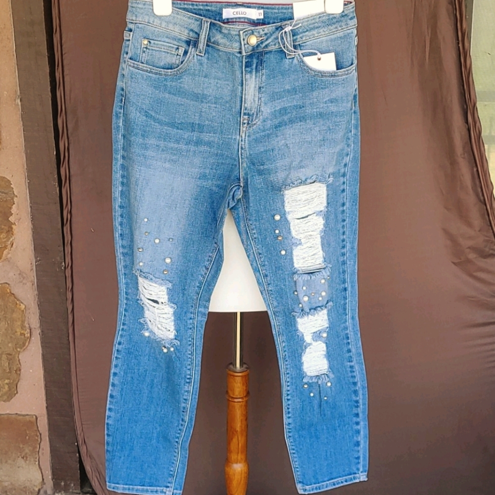 Cello Pearl & destructed Cropped Jeans